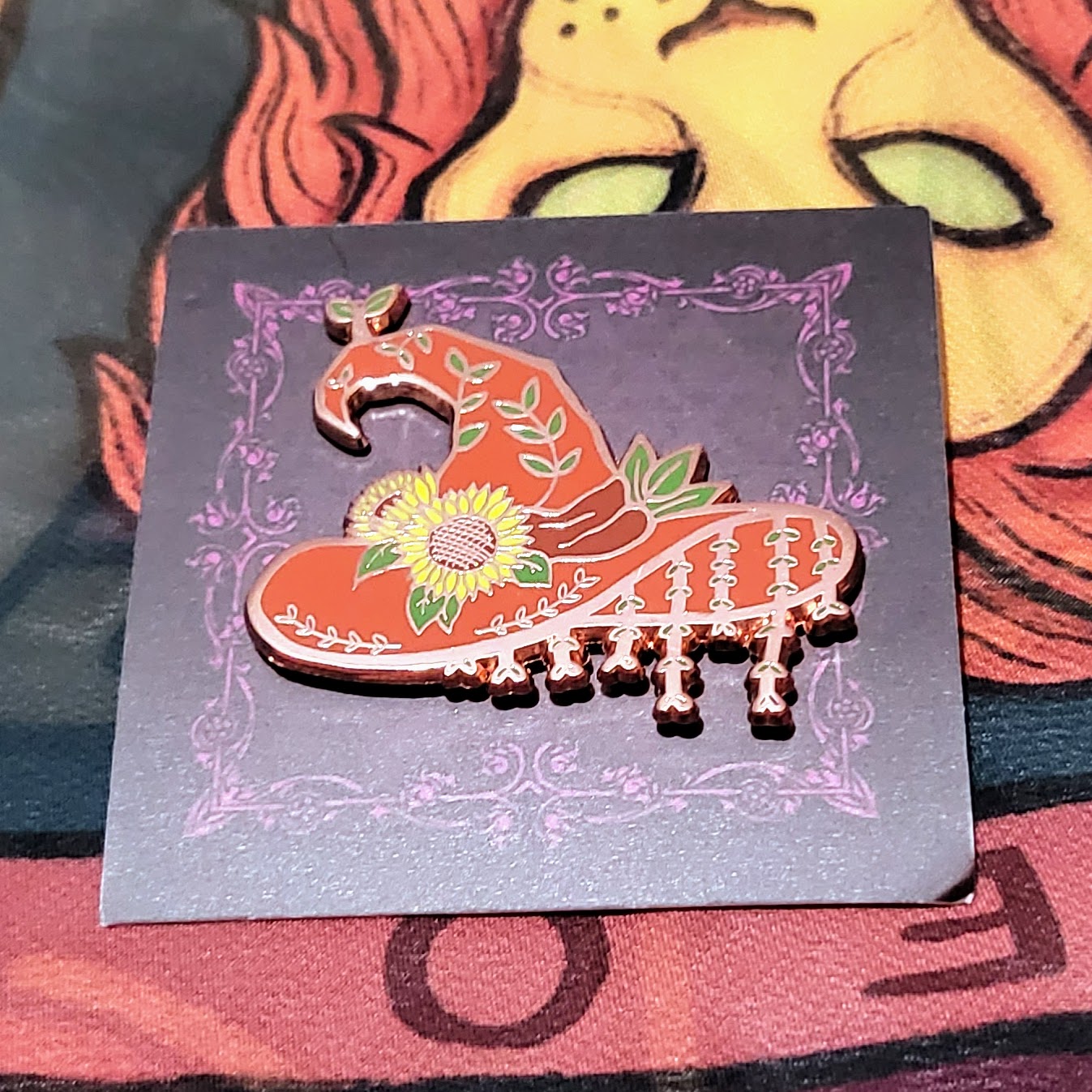 Sunflower Witch Hat Enamel Pin