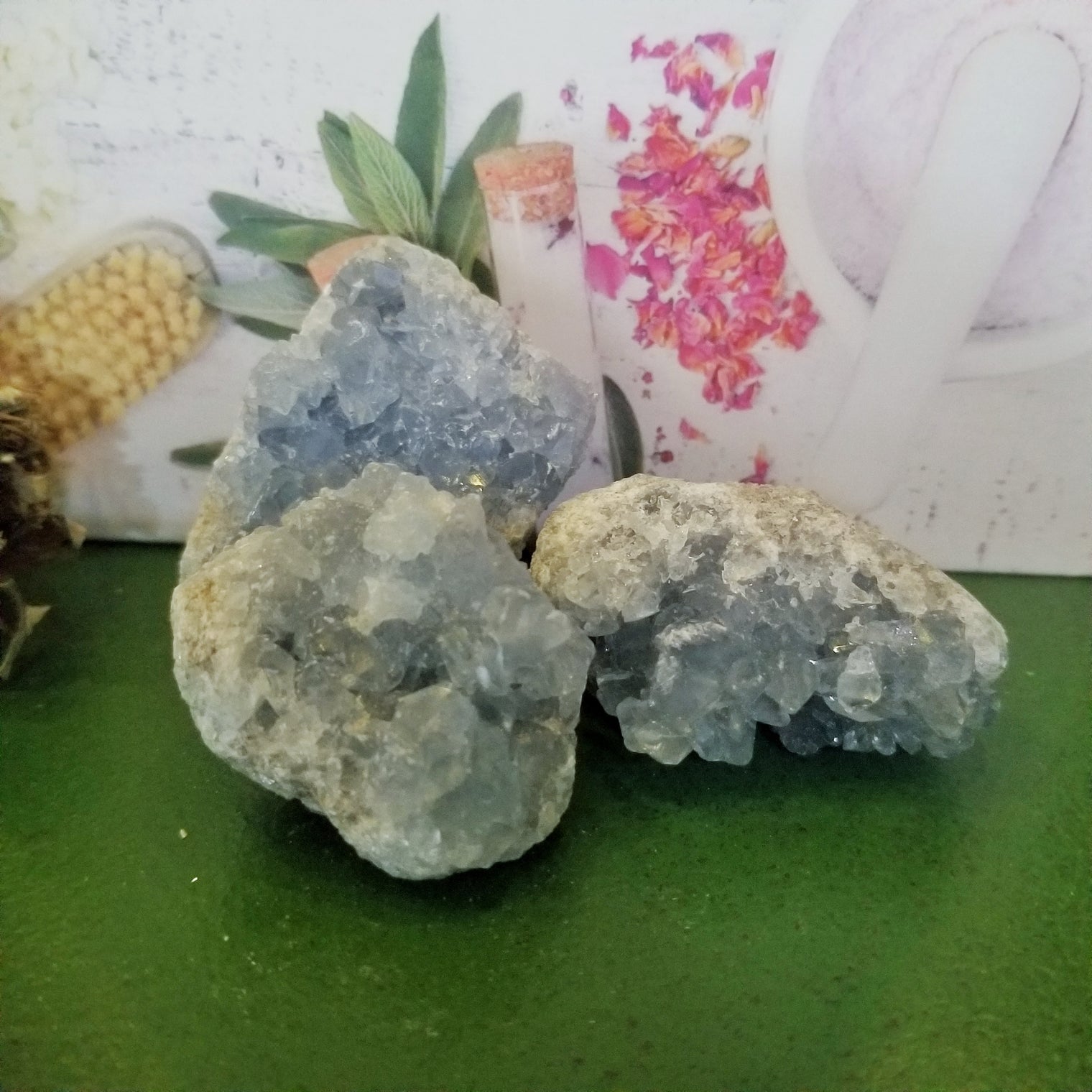 Celestite partial geode pieces