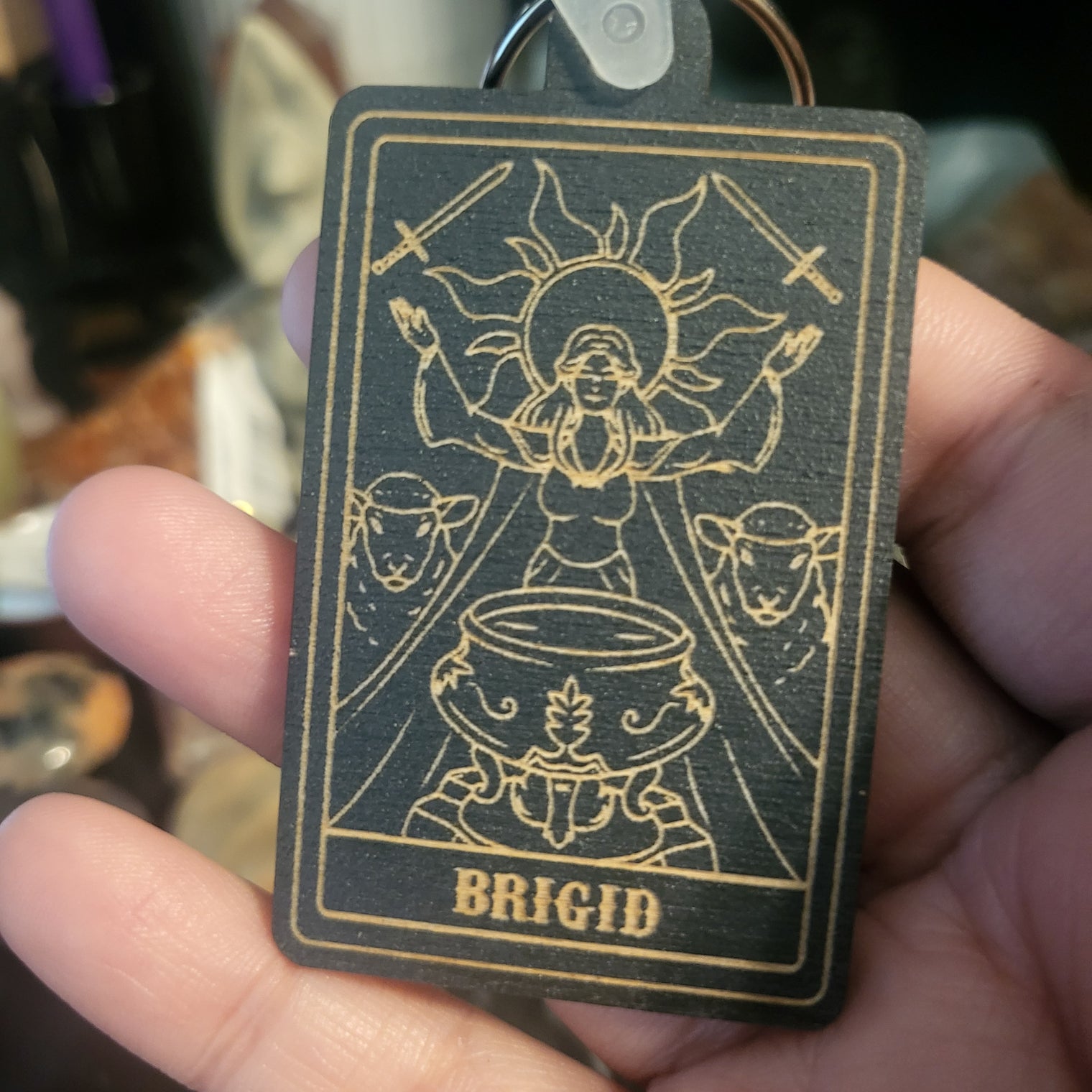 Wooden Deity Card Keychain