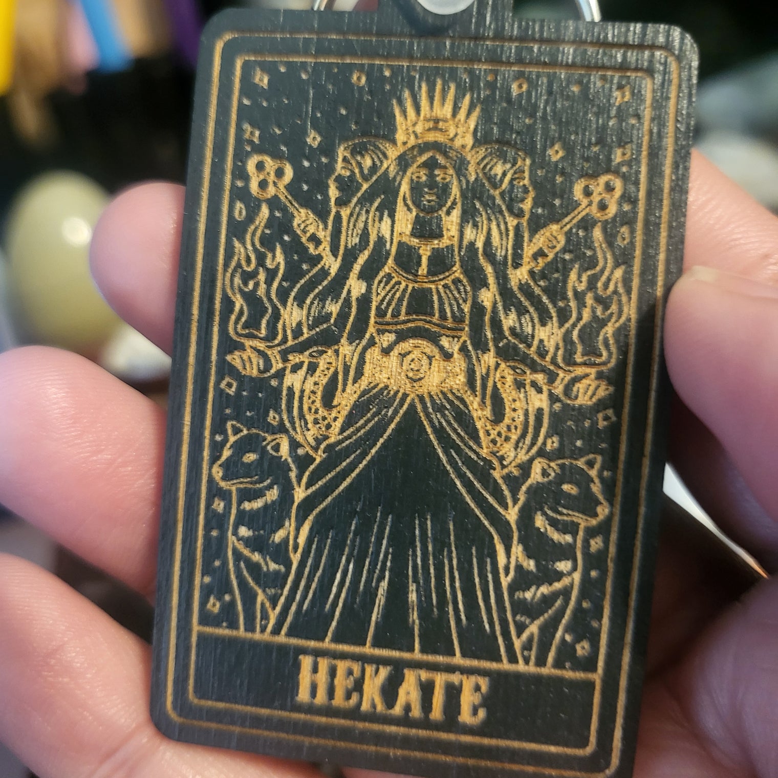 Wooden Deity Card Keychain