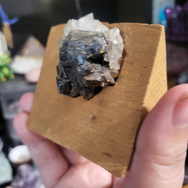 Calcite and Sphalerite on wood