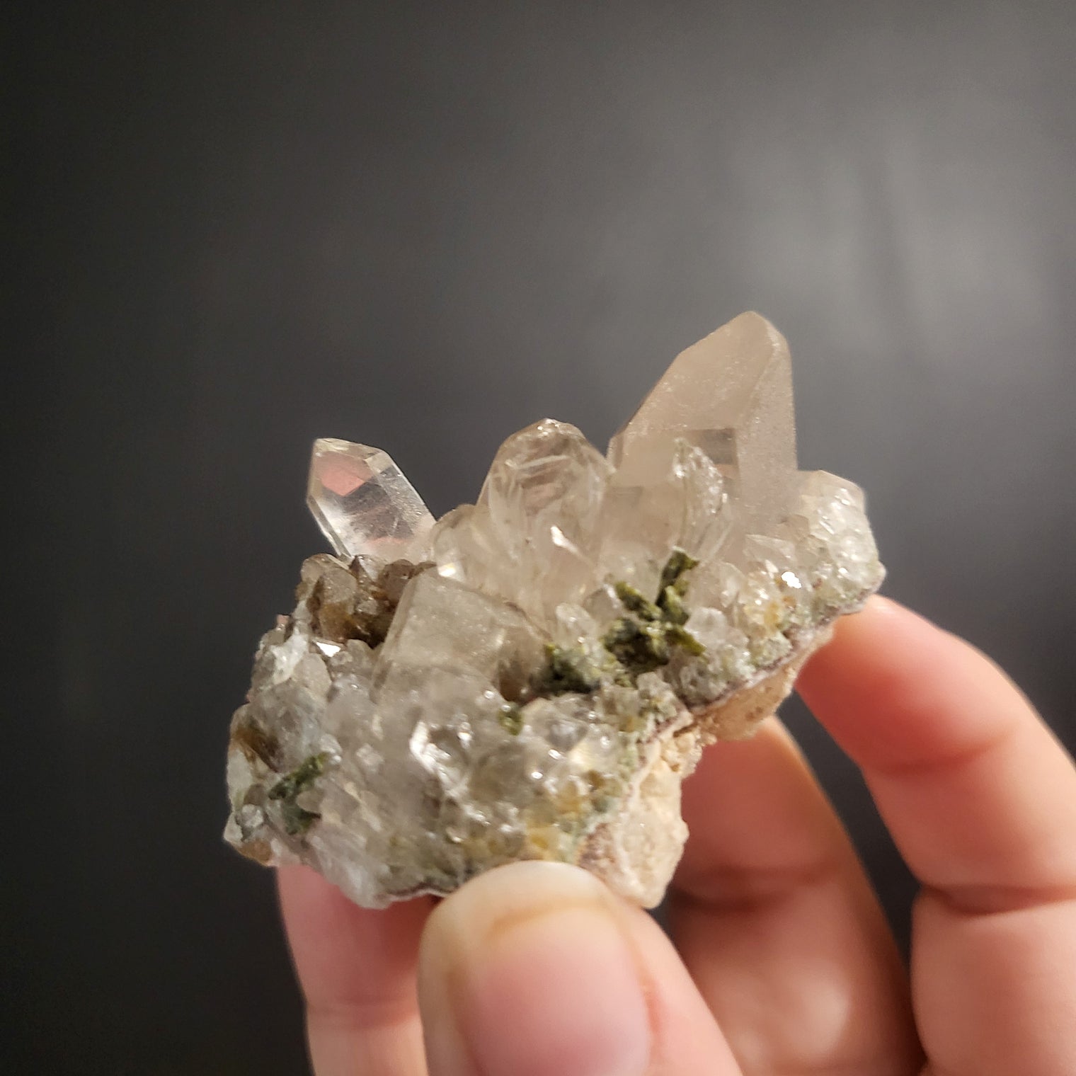 Green Tourmaline in Quartz Clusters