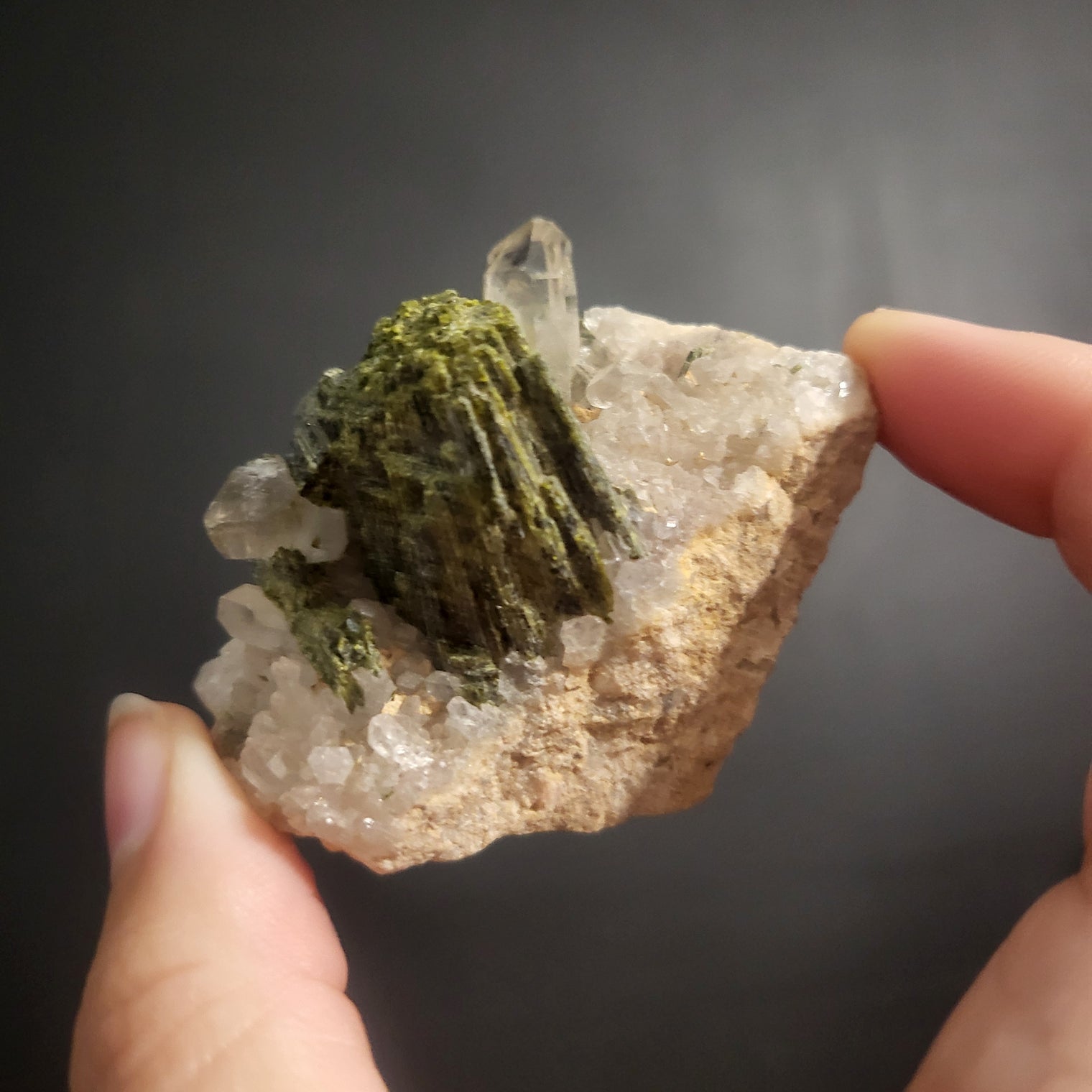 Green Tourmaline in Quartz Clusters