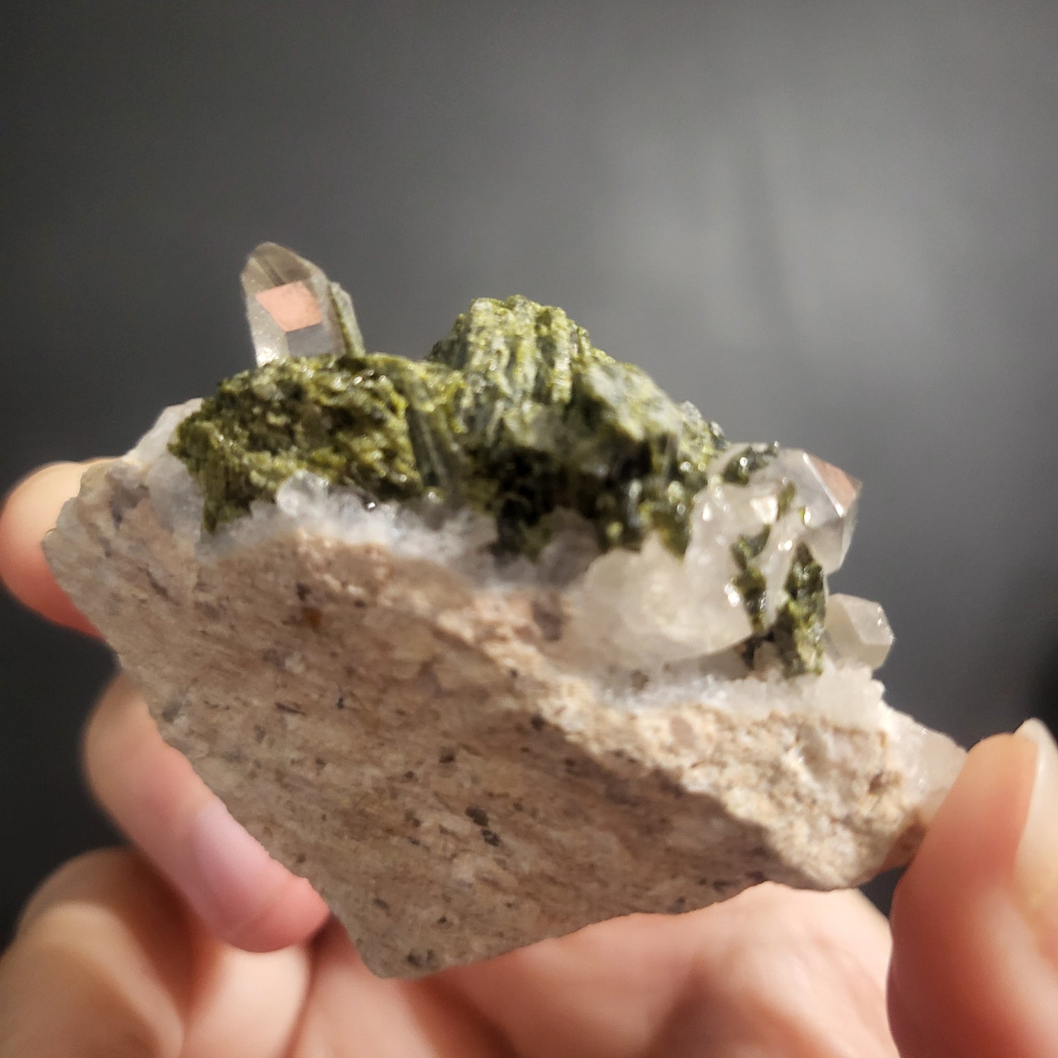 Green Tourmaline in Quartz Clusters
