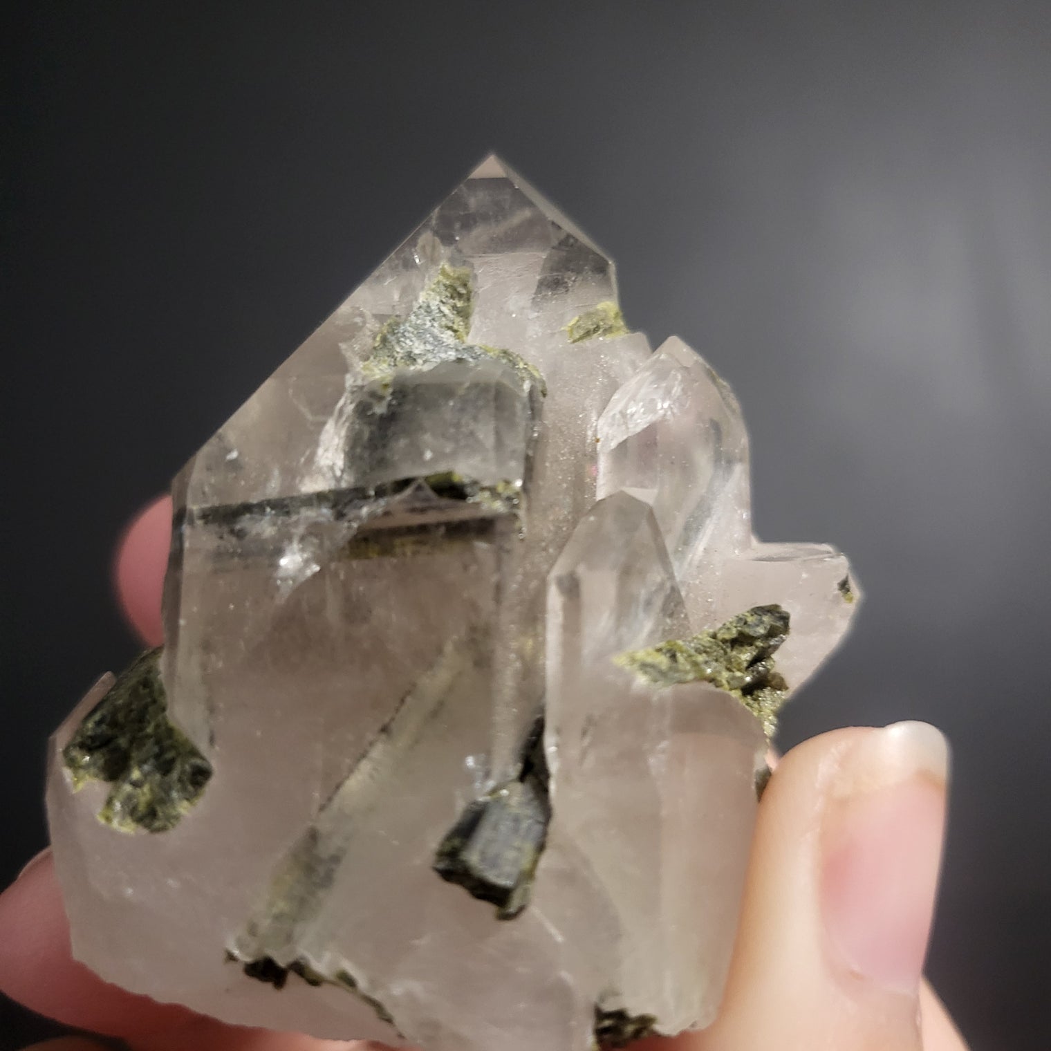 Green Tourmaline in Quartz Clusters