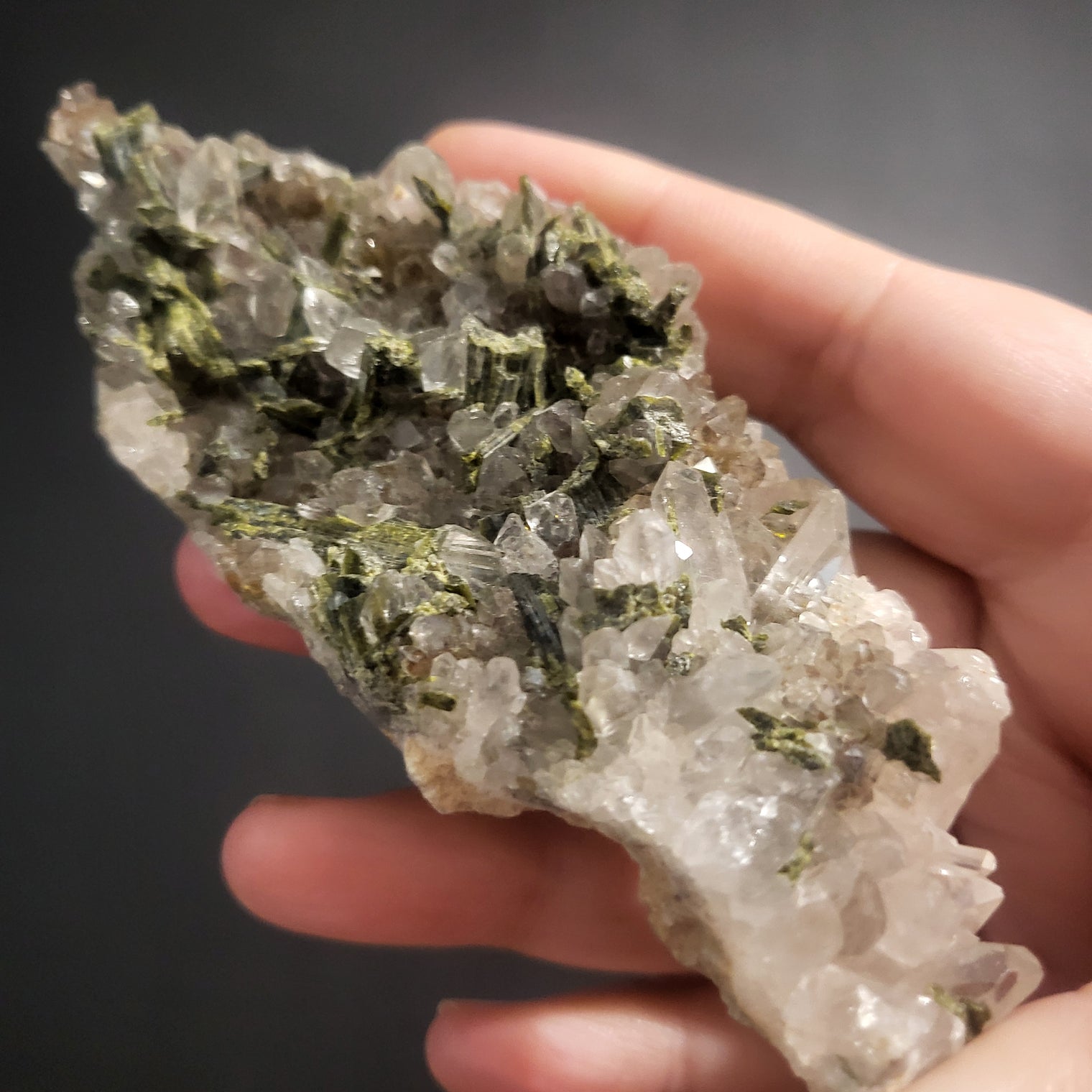 Green Tourmaline in Quartz Clusters