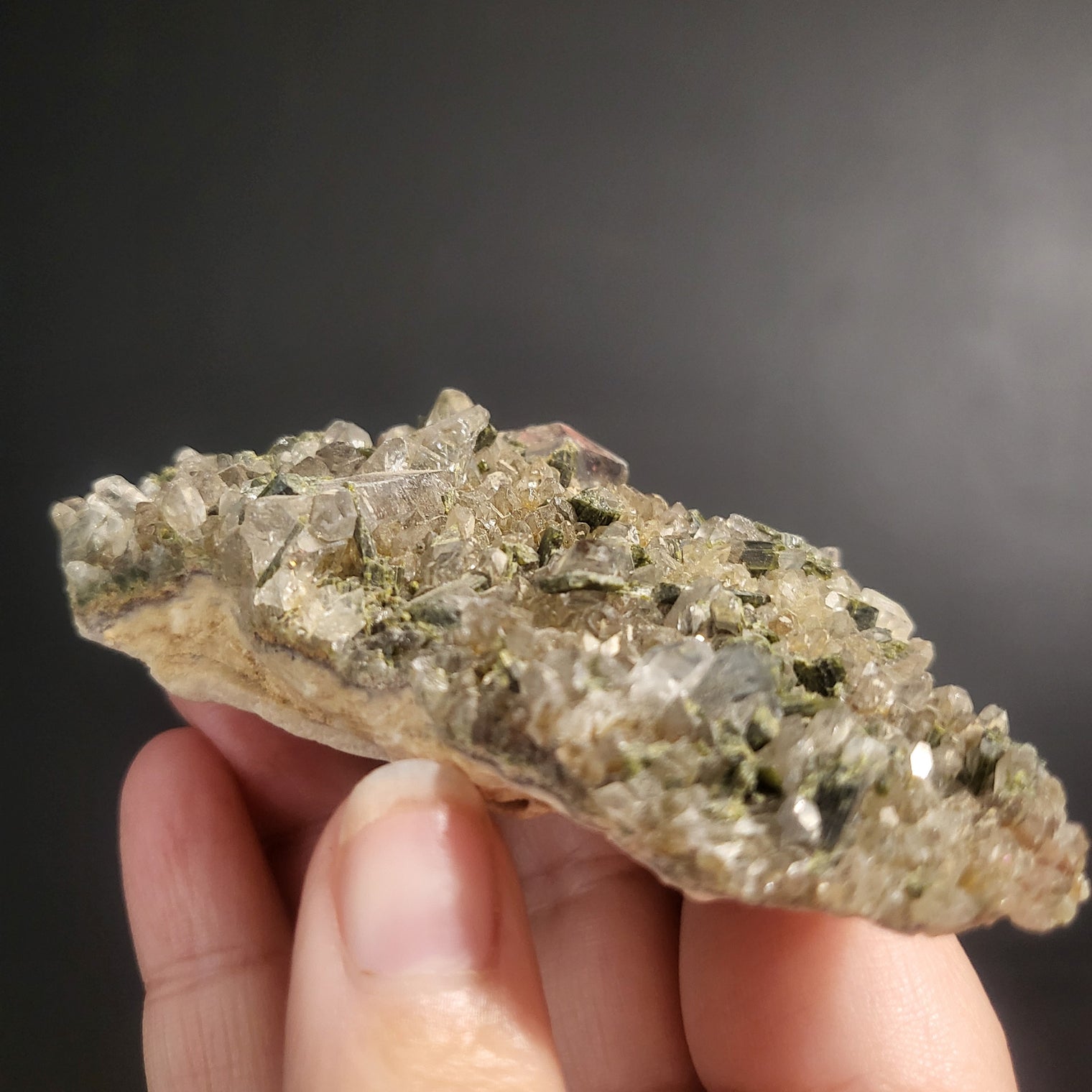 Green Tourmaline in Quartz Clusters