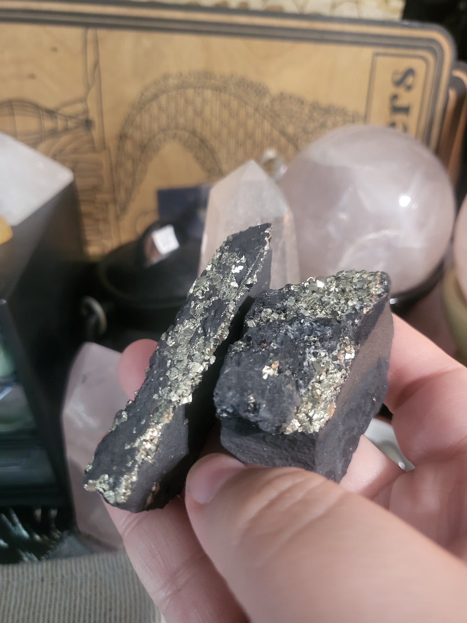 Small Pyrite on Basalt Specimen
