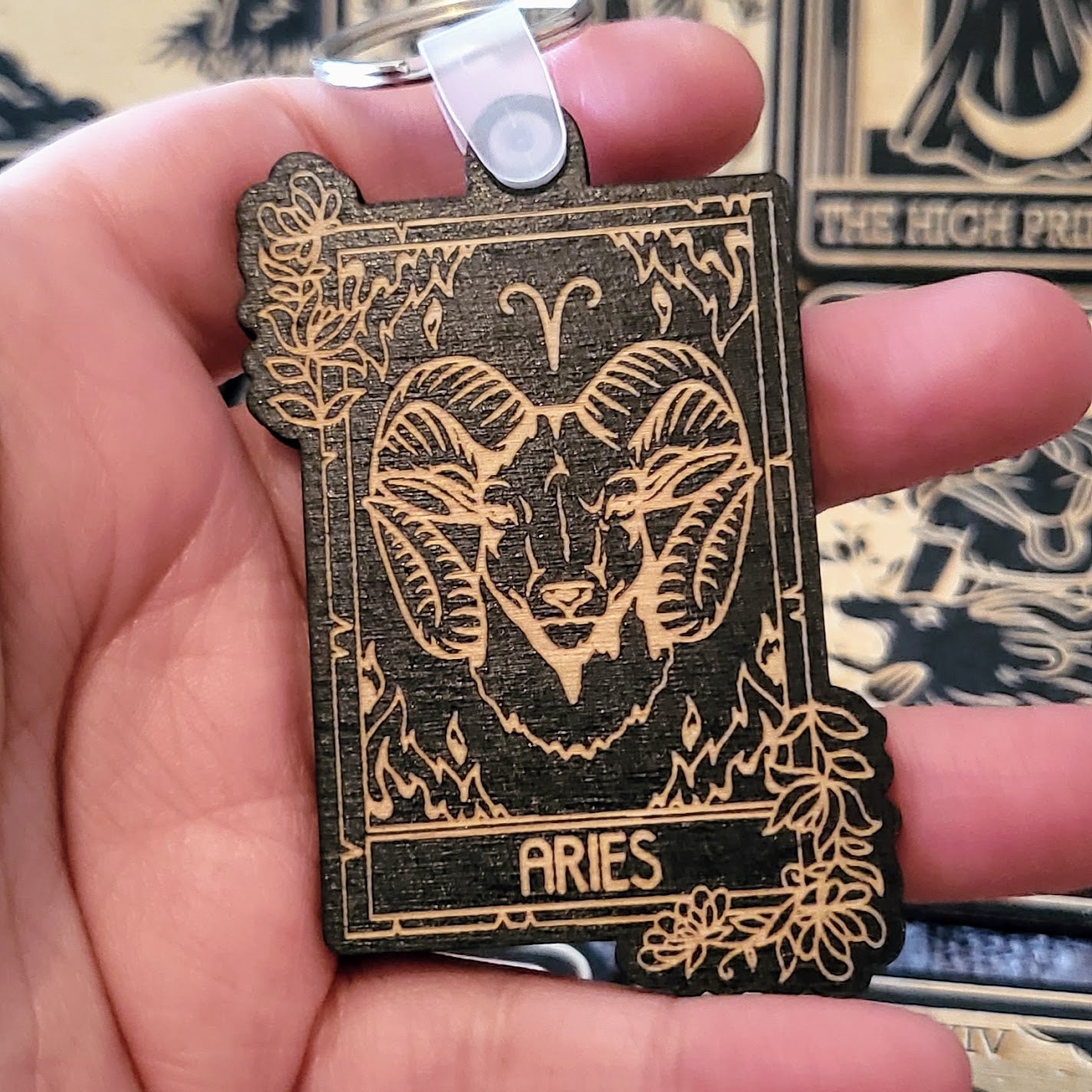 Wooden Zodiac Sign Key Chain