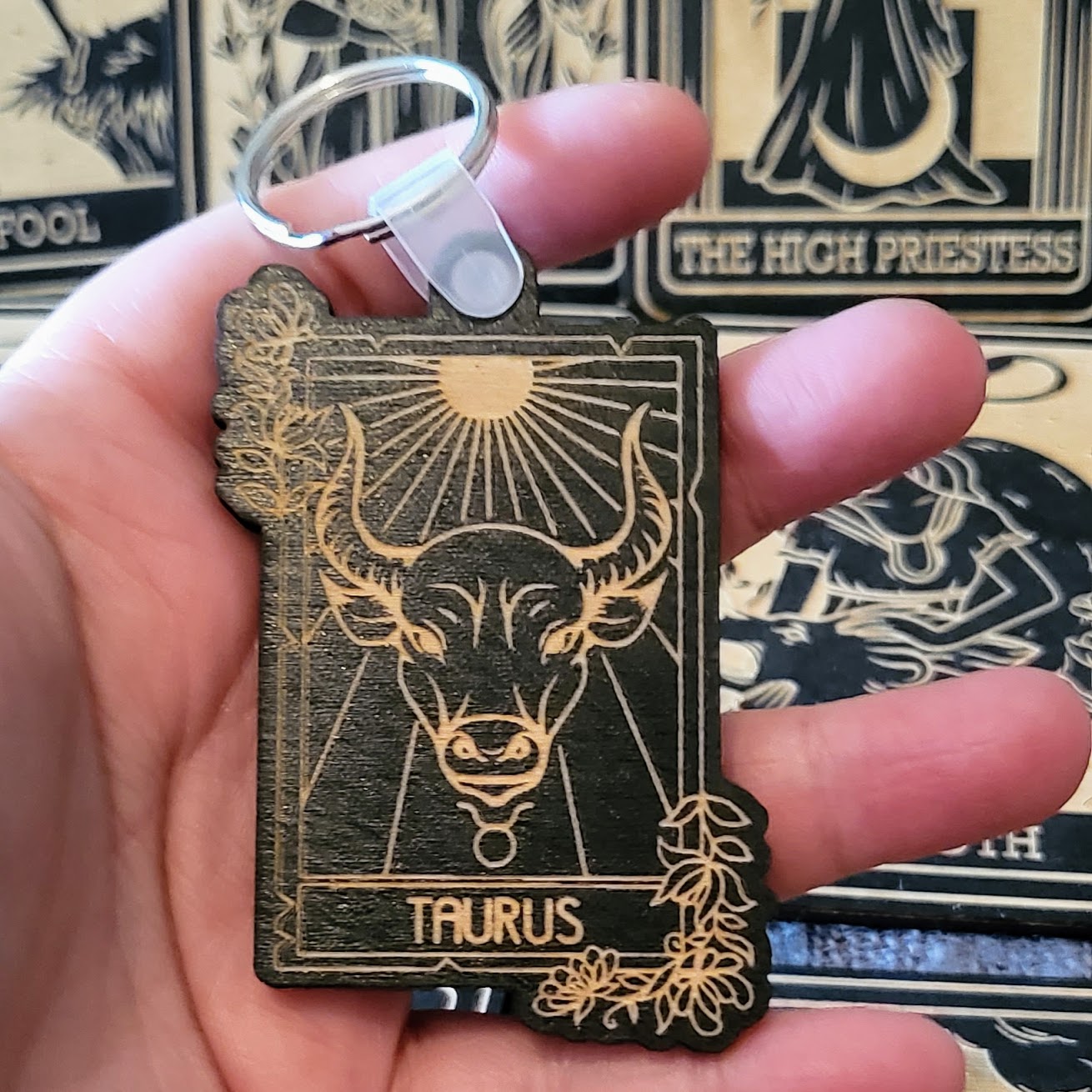 Wooden Zodiac Sign Key Chain