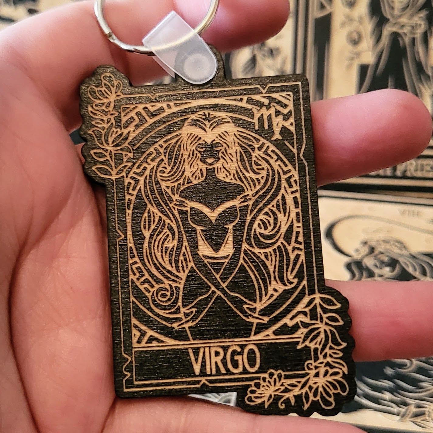 Wooden Zodiac Sign Key Chain