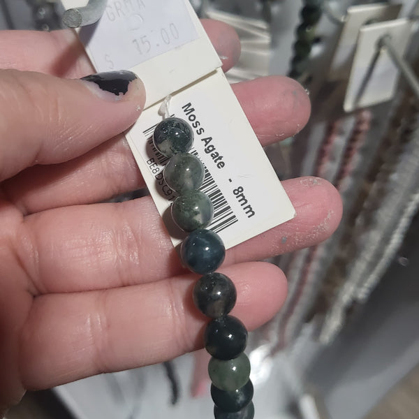 8mm Round Moss Agate Bead String