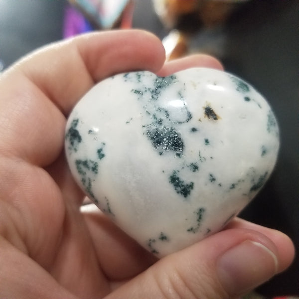 Moss Agate Puffy Hearts