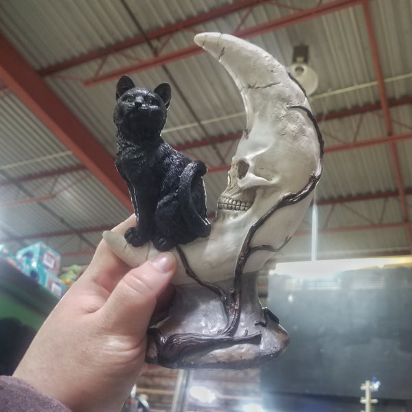 Black Cat on Moon Statuette