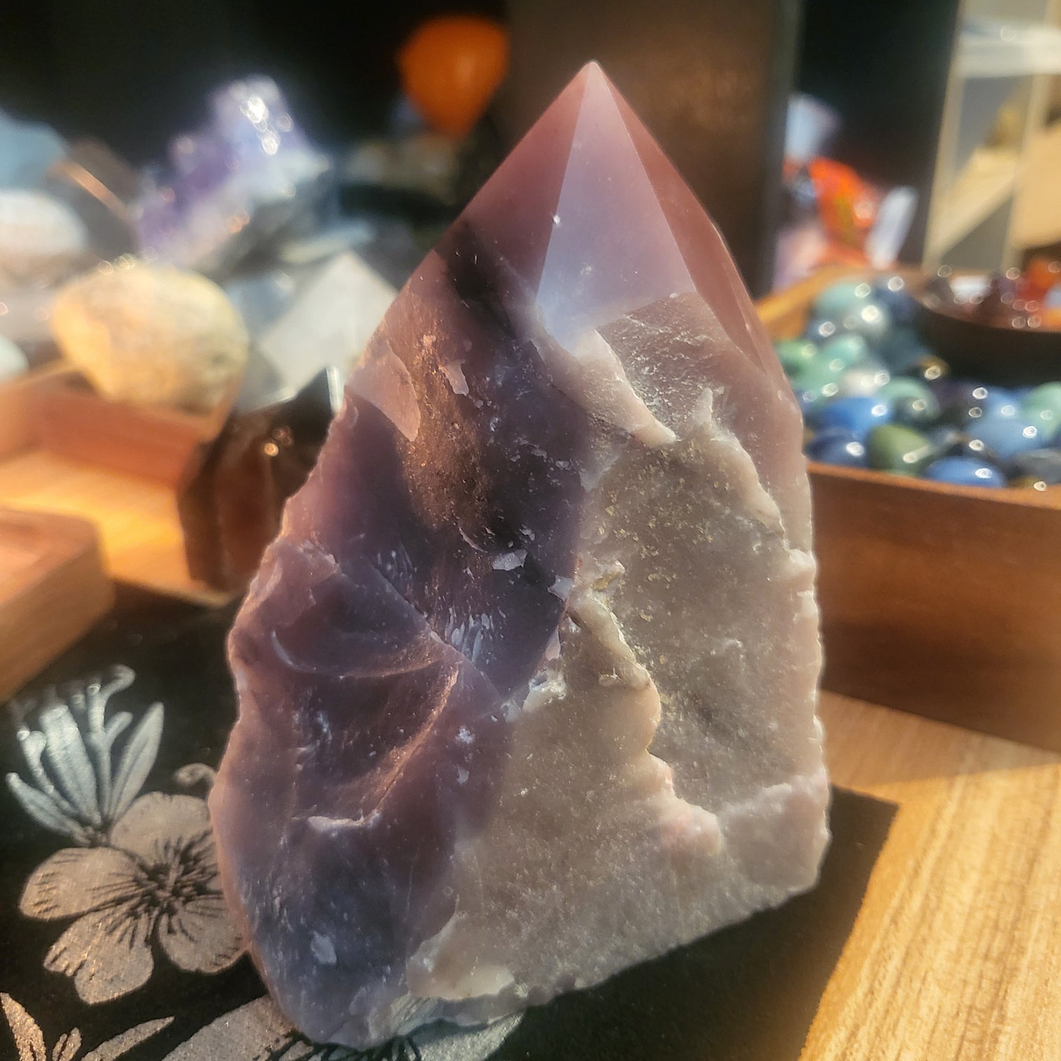 Guava Quartz Polished Point Cut Base