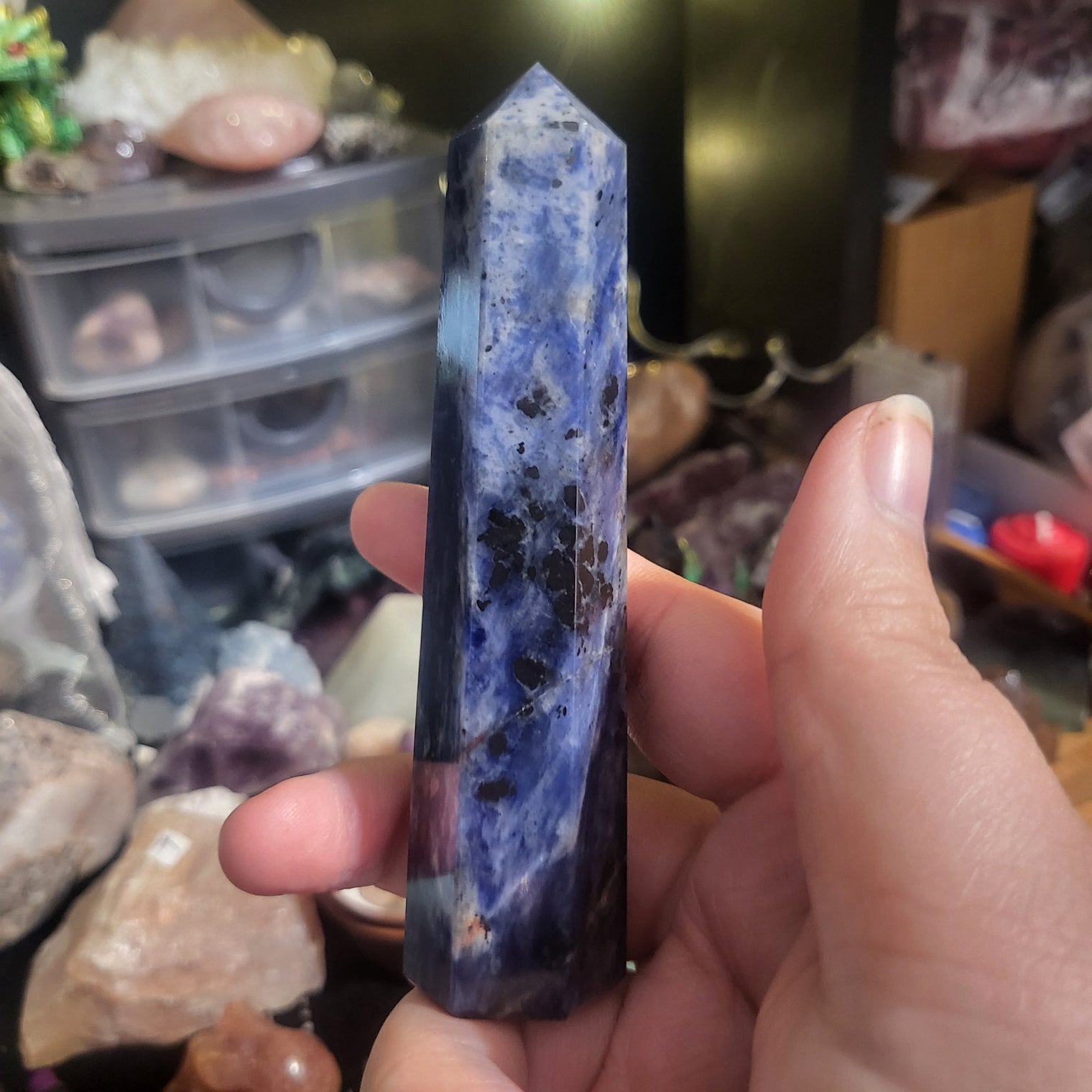 Sodalite with Hematite Tower