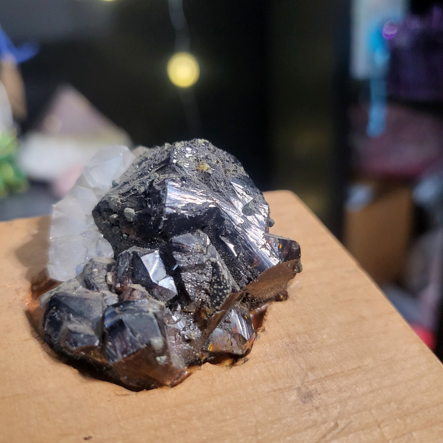 Calcite and Sphalerite on wood