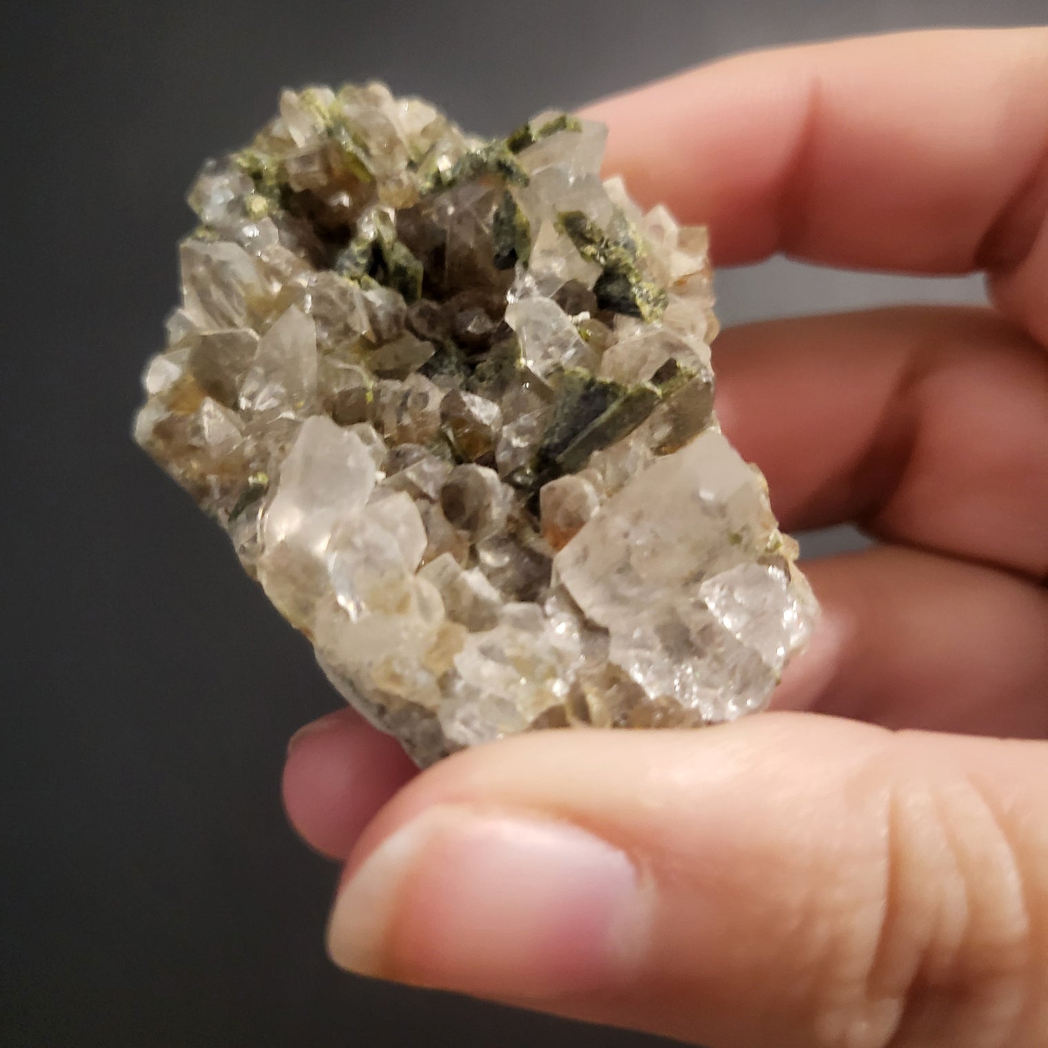 Green Tourmaline in Quartz Clusters
