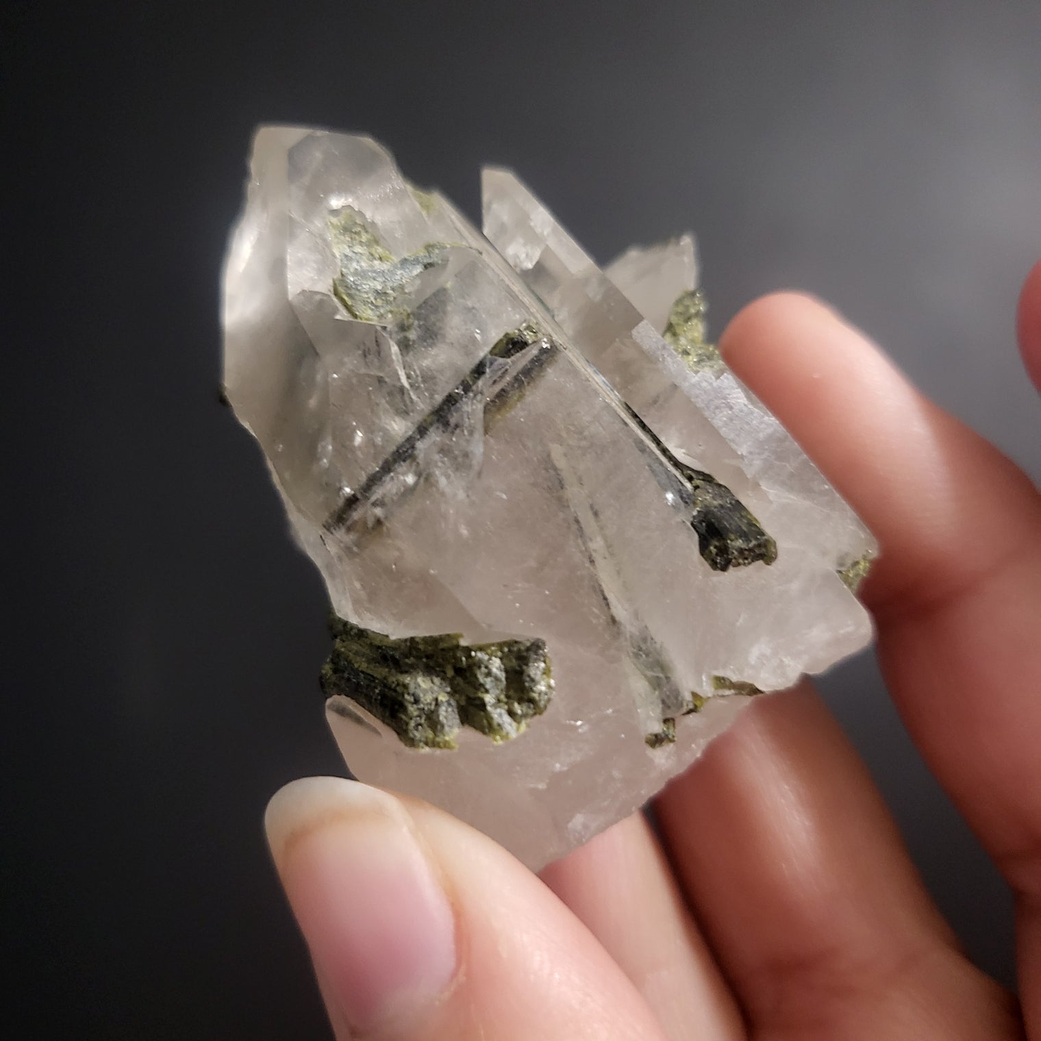 Green Tourmaline in Quartz Clusters