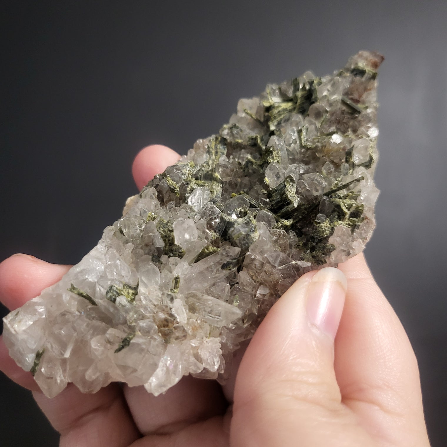 Green Tourmaline in Quartz Clusters