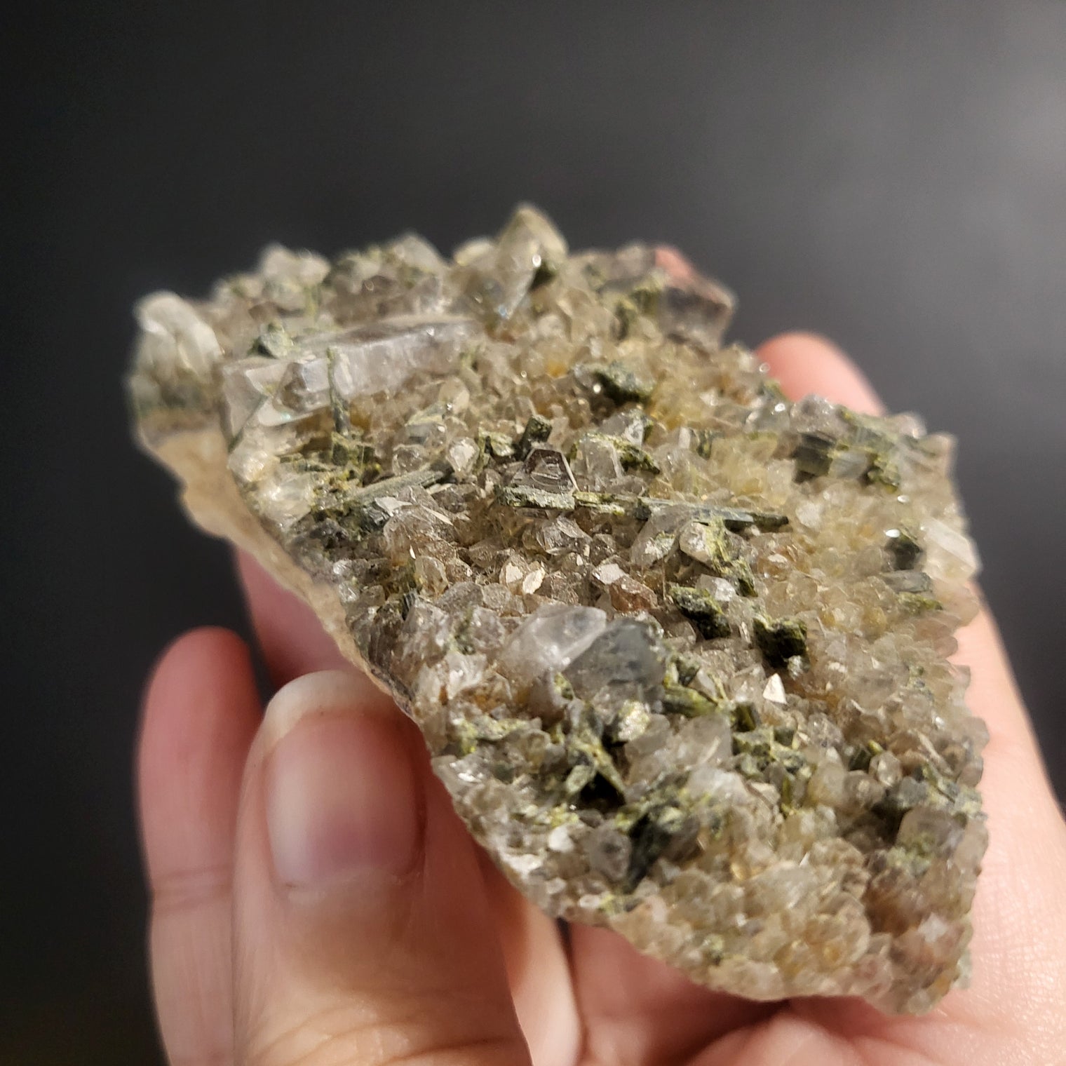 Green Tourmaline in Quartz Clusters