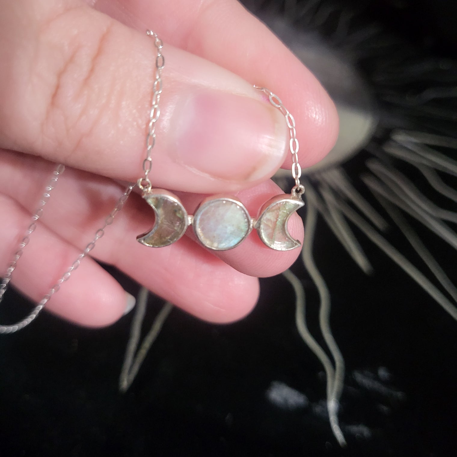 Labradorite Triple Moon Necklace