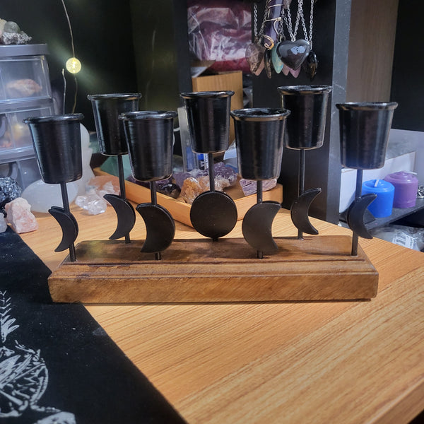 Wooden Base Moon Phase Candle Holder