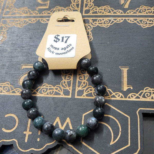 Moss Agate & Black Moonstone Bracelet