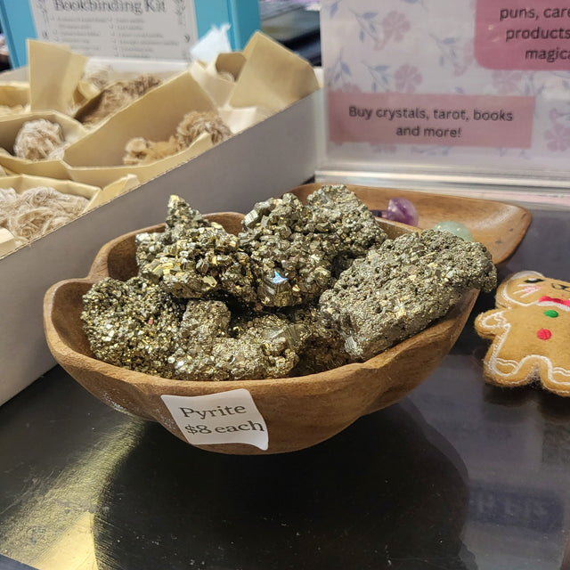 bowl of sparkly pyrite crystals