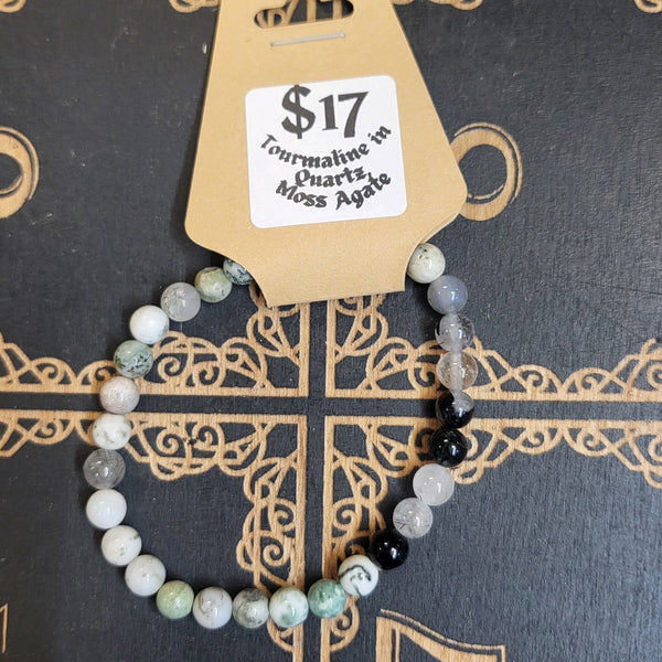 Tourmalinated Quartz, Moss Agate Bracelet