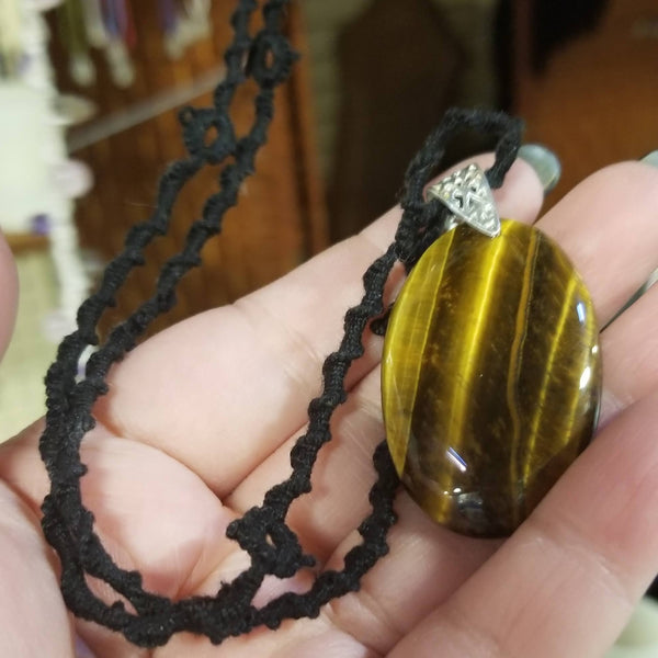 Tiger Eye Cabochen on Handmade Lace