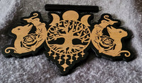 Single Card Tarot Holder (Triple Moon with Tree of Life and Cats Design)