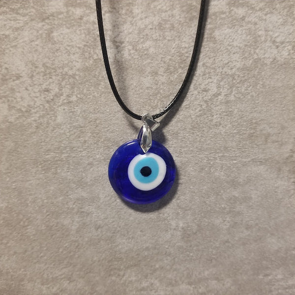 Blue Eye Necklace - Waxed String Glass Evil Eye Necklace